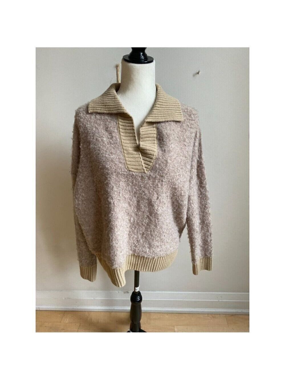 Joie BNWT collared vneck tan Sweater women sz large NEW